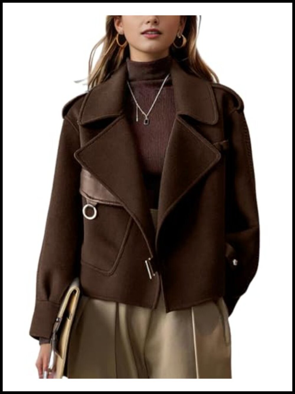 Wool Blend Blazer Open Front Loose Fit Business Casual Coat
